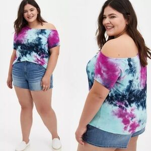 Torrid Super Soft Off Shoulder Short Sleeve Tie Dye Tee Womens Size XL Top‎ Boho